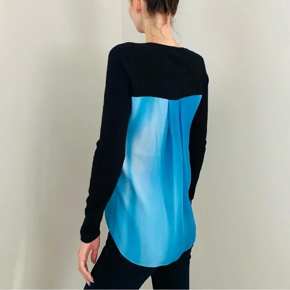 Elie Tahari 100% Cashmere 100% Silk Knit Color Block V-Neck Pullover Sweater, S - Picture 6 of 11